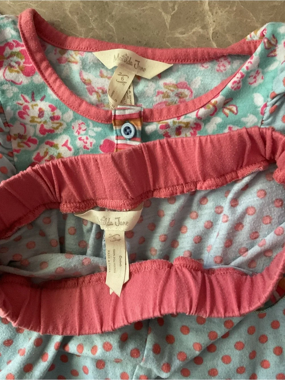 Matilda Jane Floral and Polka Dot pjs Set top and shorts ruffles